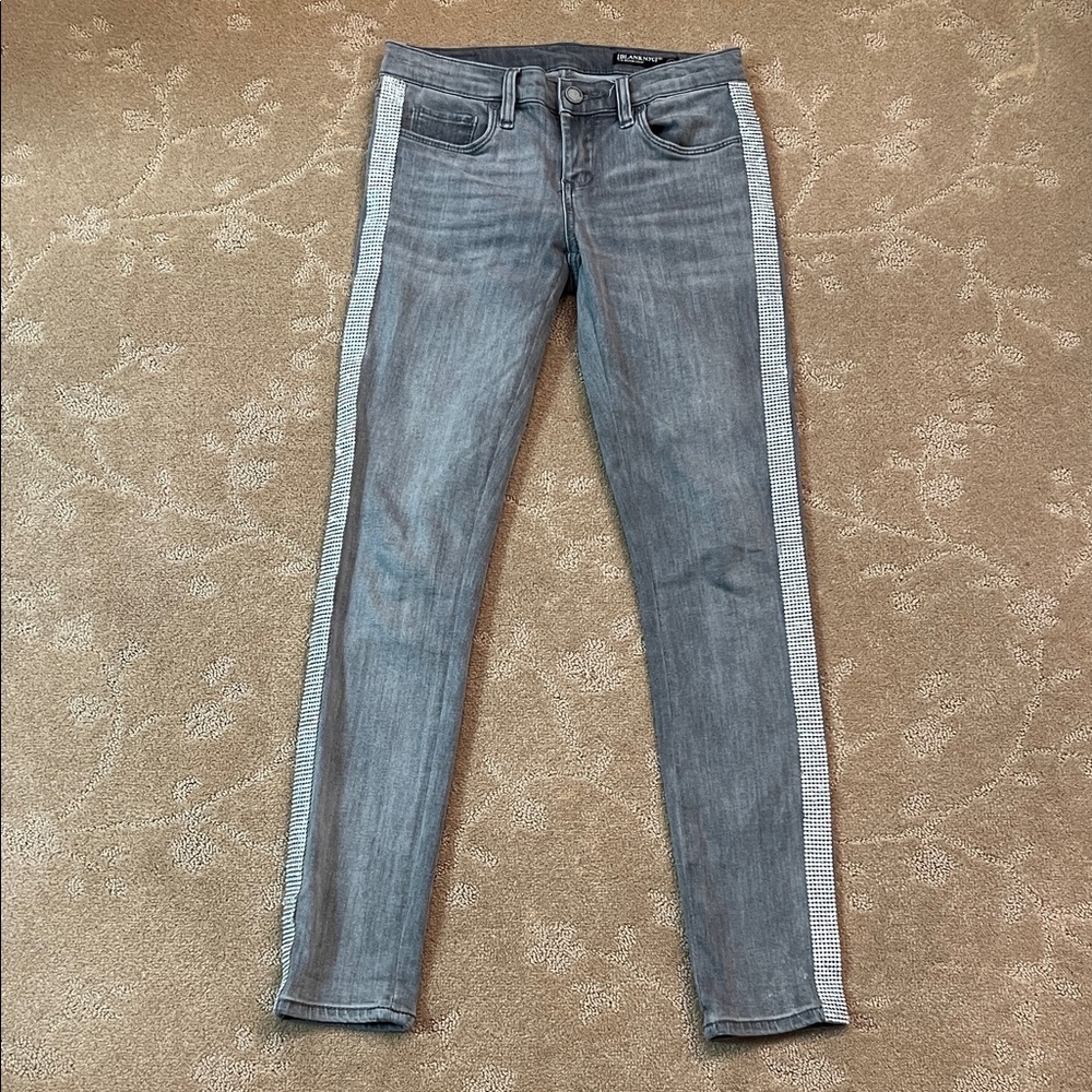 Blank NYC Charcoal Gray The Reade Crop Rhinestone Jeans, Sz 25